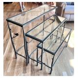 Set of 3 Glass and Metal Nesting Tables