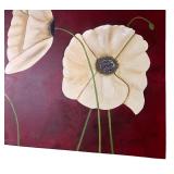 Large Painting with Cream Poppies on Red Background