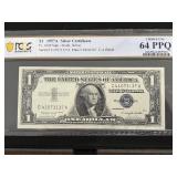 1957 A Blue Seal $1 Dollar Silver Certificate PCGS 64 PPQ Choice Uncirculated