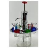 Vintage Glass Drink Dispenser Set with 6 Colored Shot Glasses