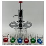 Vintage Glass Drink Dispenser Set with 6 Colored Shot Glasses