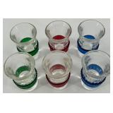 Vintage Glass Drink Dispenser Set with 6 Colored Shot Glasses