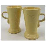 Set of 2 Sunshine Yellow Fiesta Ware Ceramic Mugs with Embossed Design