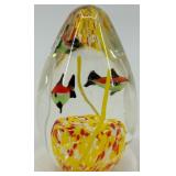 Set of 3 Colorful Murano-Style Glass Paperweights and Vase