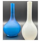 Set of 2 Vintage Barber Bottles in Blue and White Glass