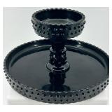 L.E. Smith Black Hobnail Glass Cake Stand