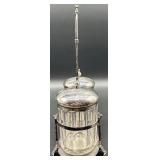 Antique Silver-Plated Double Jar Condiment Caddy with Deer Finial