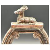 Antique Silver-Plated Double Jar Condiment Caddy with Deer Finial