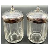 Antique Silver-Plated Double Jar Condiment Caddy with Deer Finial
