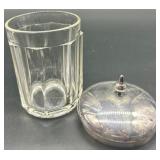 Antique Silver-Plated Double Jar Condiment Caddy with Deer Finial