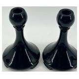 L.E. Smith decorative glass bowl and Two Fostoria - Saint Alexis Candle Holders