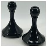 L.E. Smith decorative glass bowl and Two Fostoria - Saint Alexis Candle Holders