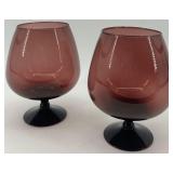 Pair of Vintage Mid Century Empoli Plum Glass Brandy Snifters