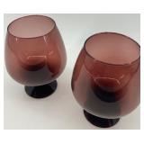 Pair of Vintage Mid Century Empoli Plum Glass Brandy Snifters