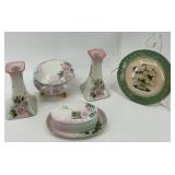 Set of 5 Limoges France Porcelain Decorative Pieces with Floral Design
