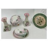 Set of 5 Limoges France Porcelain Decorative Pieces with Floral Design