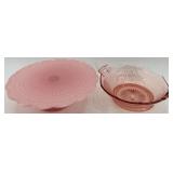 Set of Pink Depression Glass Cake Stand and Serving Bowl