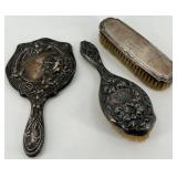 Antique Silver-Plated Vanity Set with Mirror and Brushes