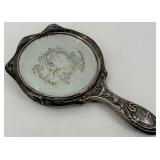 Antique Silver-Plated Vanity Set with Mirror and Brushes