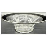 Etched Uranium Glass Vase with Gold Rim and Elegant Bowl with Black Trim