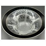 Etched Uranium Glass Vase with Gold Rim and Elegant Bowl with Black Trim