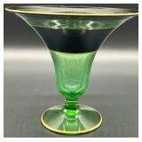 Etched Uranium Glass Vase with Gold Rim and Elegant Bowl with Black Trim