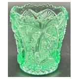 Elegant Uranium Glass Serving Bowl and Small glass toothpick holder