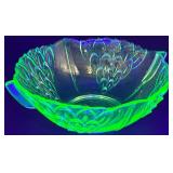Elegant Uranium Glass Serving Bowl and Small glass toothpick holder
