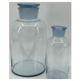 Set of 2 Vintage Blue Glass Apothecary Jars with Lids
