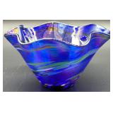Glass Eye Studio Iridescent Blue Art Glass Bowl