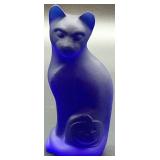 Fenton Cobalt Blue Glass Cat with Jack-O