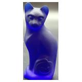 Fenton Cobalt Blue Glass Cat with Jack-O