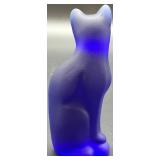 Fenton Cobalt Blue Glass Cat with Jack-O