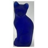 Fenton Cobalt Blue Glass Cat with Jack-O
