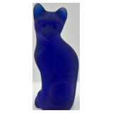 Fenton Cobalt Blue Glass Cat with Jack-O