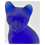 Fenton Cobalt Blue Glass Cat with Jack-O