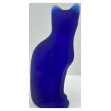 Fenton Cobalt Blue Glass Cat with Jack-O