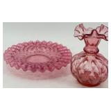 Fenton Hobnail Pink Glass Bowl and Vase Set