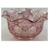 Vintage Pink L.E. Smith Iridized Glass Candy Dish with Scalloped Edges