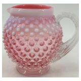 Fenton Hobnail Pink Opalescent Glass Creamer and Ruffled Dish Set