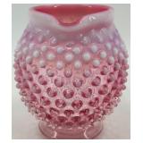 Fenton Hobnail Pink Opalescent Glass Creamer and Ruffled Dish Set