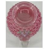 Fenton Hobnail Pink Opalescent Glass Creamer and Ruffled Dish Set