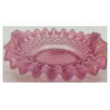 Fenton Hobnail Pink Opalescent Glass Creamer and Ruffled Dish Set