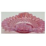 Fenton Hobnail Pink Opalescent Glass Creamer and Ruffled Dish Set