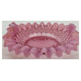 Fenton Hobnail Pink Opalescent Glass Creamer and Ruffled Dish Set