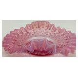 Fenton Hobnail Pink Opalescent Glass Creamer and Ruffled Dish Set