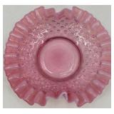 Fenton Hobnail Pink Opalescent Glass Creamer and Ruffled Dish Set