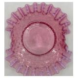 Fenton Hobnail Pink Opalescent Glass Creamer and Ruffled Dish Set