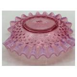 Fenton Hobnail Pink Opalescent Glass Creamer and Ruffled Dish Set