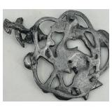 Antique Pewter Bowl with Floral Enamel Inlay and Pewter Metzke Candle topper